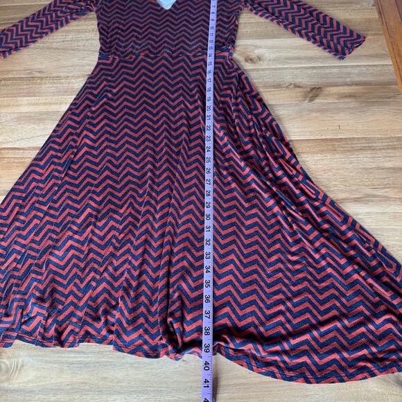 Agnes and Dora Chevron Print Midi Dress Size Extra Small Blue Red Pockets - Picture 11 of 14